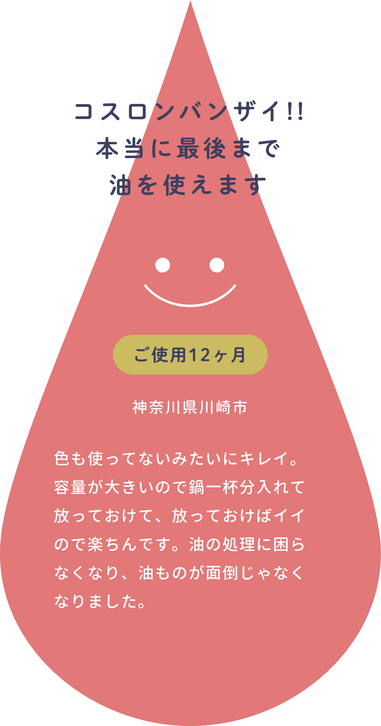 コスロンバンザイ!!本当に最後まで油を使えます
